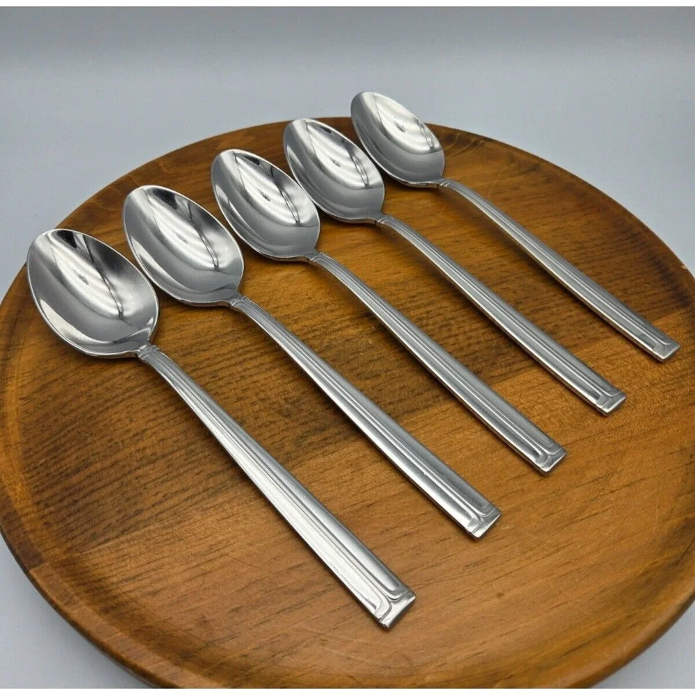 Mikasa Parallels‎ 5 Soup Spoons Korea Stainless 18/8 Modern Minimalist 7 5/8